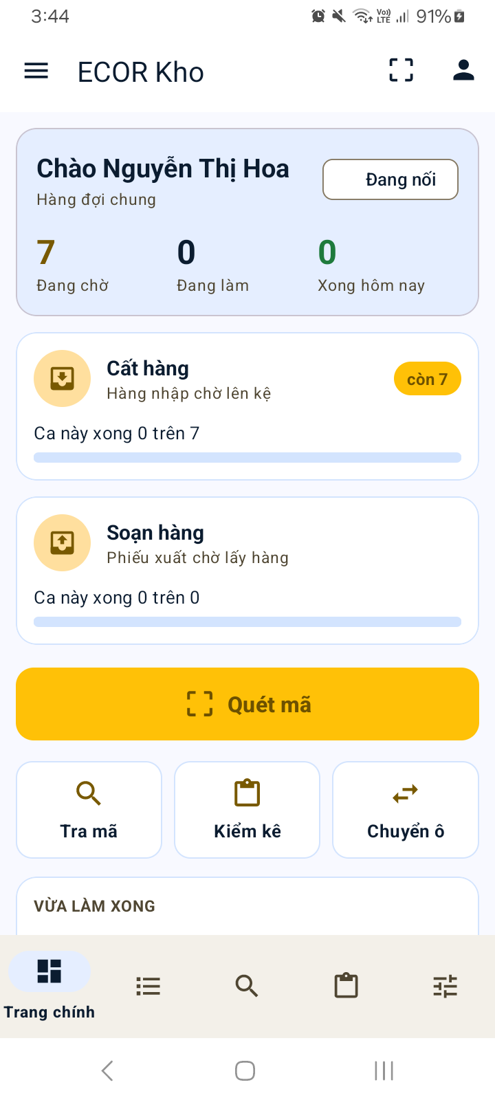 Màn chính ứng dụng kho