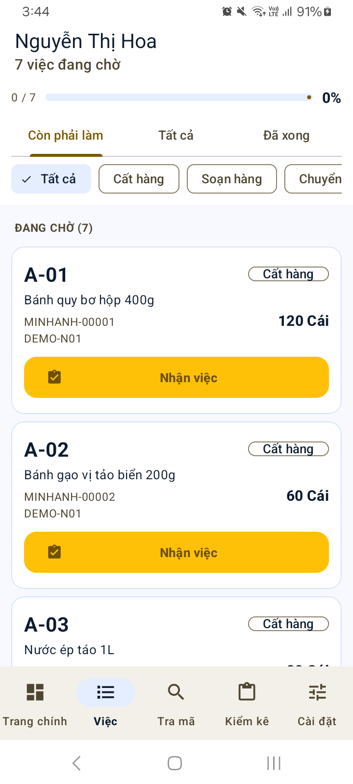 Danh sách việc